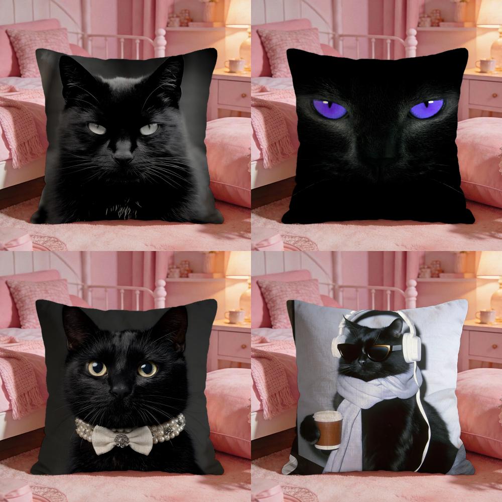 Interior Design Co - Black Cat Cute Cushion Cover Premium